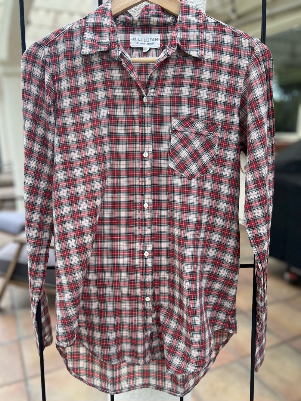 Nili Lotan Women’s Lightweight Red Plaid Cotton Button-Up Shirt, Size Small